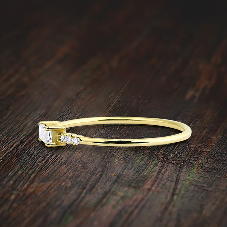 Classic Baguette and Round Diamond Moissanite Engagement Ring on 10k Gold