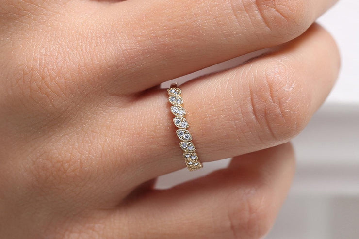 Art Deco 0.50 Carat Wedding Band Promise Ring Round Diamond Moissanite on 10k Gold