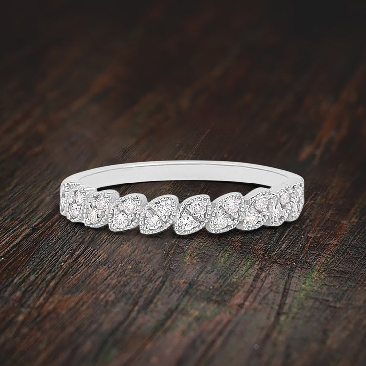 Art Deco 0.50 Carat Wedding Band Promise Ring Round Diamond Moissanite on 10k Gold