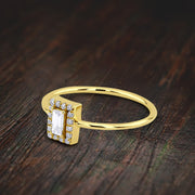 0.50 Carat Baguette Moissanite Diamond Halo Engagement Ring 10k Gold