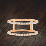 Double Decker Stunning Modern Engagement Ring Promise Ring Moissanite Diamond 10k Gold