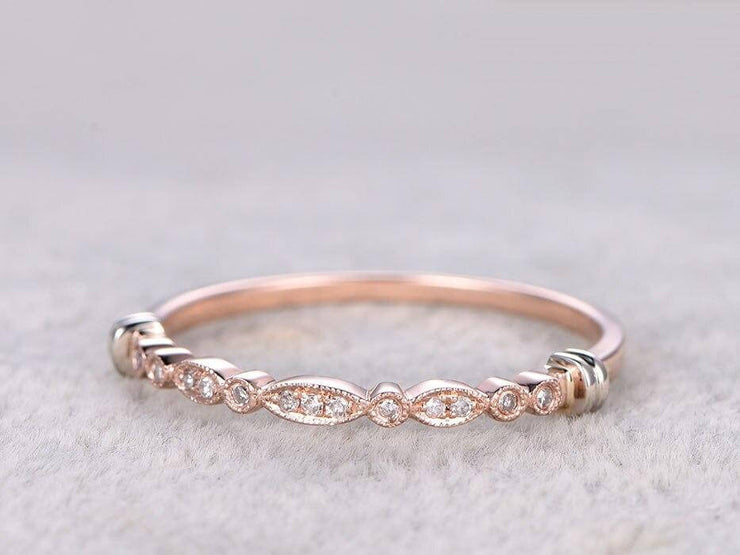 0.25 Carat 10k Rose Gold Anniversary Band in Flower Design Antique Style