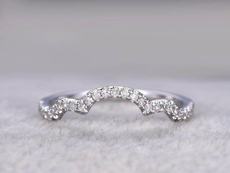 0.50 Carat 10k White Gold Wedding Band Wedding Ring Curved Desgin with Diamonds Anniversary Ring