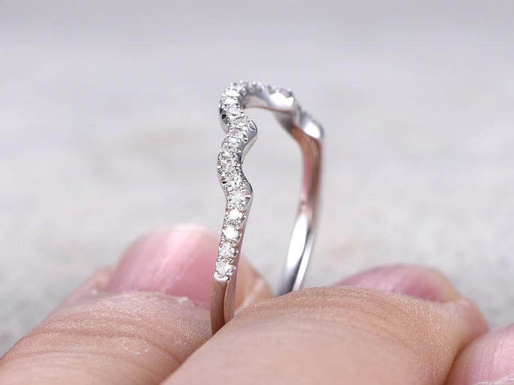 0.50 Carat 10k White Gold Wedding Band Wedding Ring Curved Desgin with Diamonds Anniversary Ring