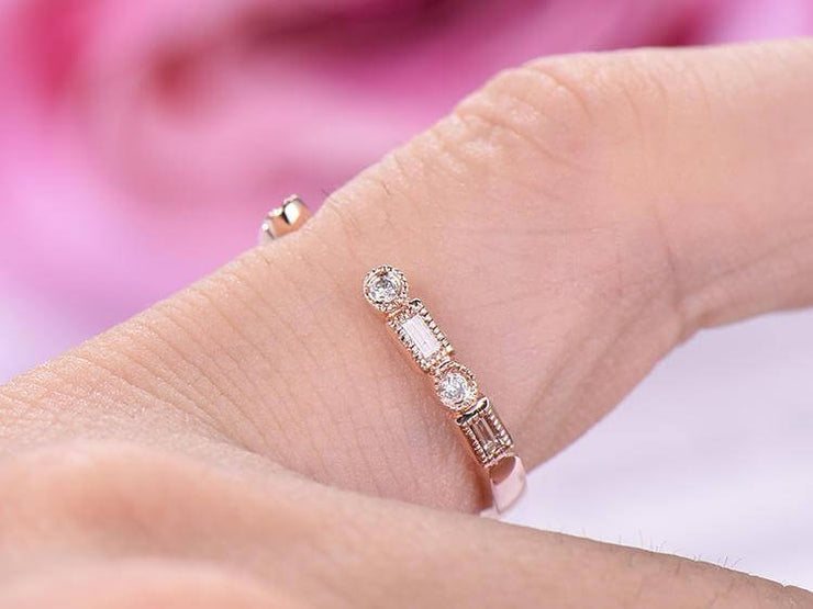 0.25 Carat Half Eternity Wedding Band 6mm Open gap wedding Band Round cut Moissanite bridal diamond ring Stackable ring