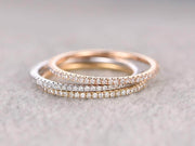 1.50 Carat 3 wedding Ring set Straight Wedding Band Stackable Ring set 10k Rose Gold and White Gold