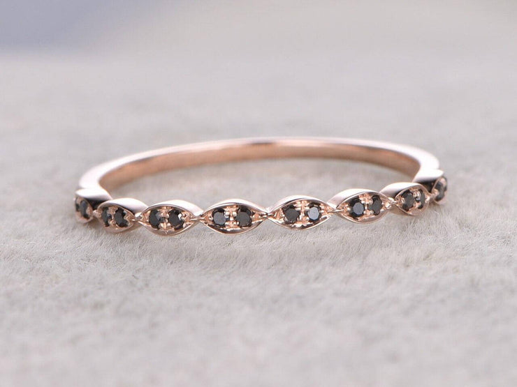 0.25 Carat Art Deco Style Black Diamond Wedding Ring Wedding Band on 10k Rose Gold. Buy Now!