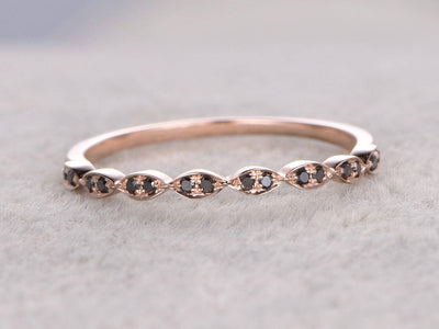 0.25 Carat Art Deco Style Black Diamond Wedding Ring Wedding Band on 10k Rose Gold