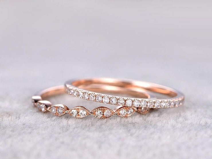 0.50 Carat 2 pcs Diamond Wedding Ring Set Stacking Curved Design art deco wedding band anniversary Ring set