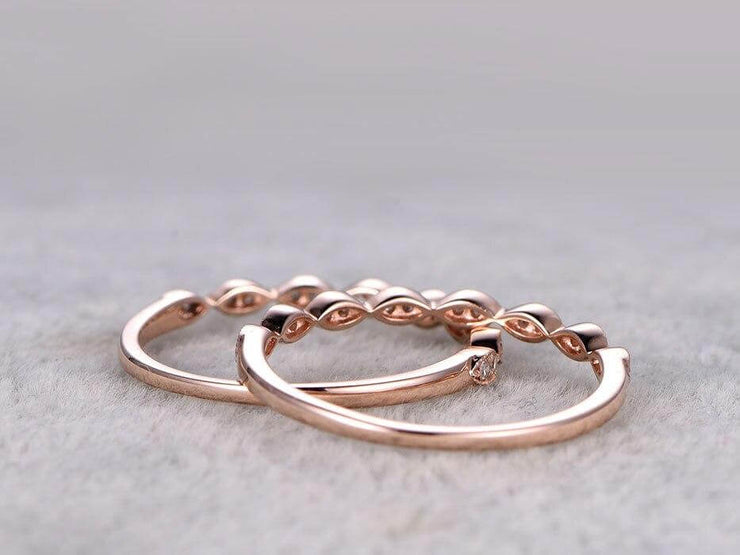 0.50 Carat 2 pcs Diamond Wedding Ring Set Stacking Art Deco wedding band anniversary Ring set 10k Rose Gold