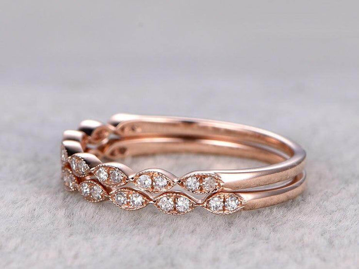 0.50 Carat 2 pcs Diamond Wedding Ring Set Stacking Art Deco wedding band anniversary Ring set 