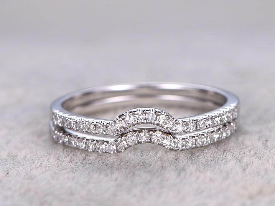 0.5 Carat 2 pcs Moissanite Diamond Wedding Ring Set Stacking Curved ar agemz