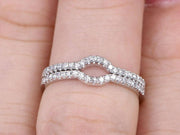 0.5 Carat 2 pcs Diamond Wedding Ring Set Stacking Curved art deco wedding band Ring set 10k Wihte Gold