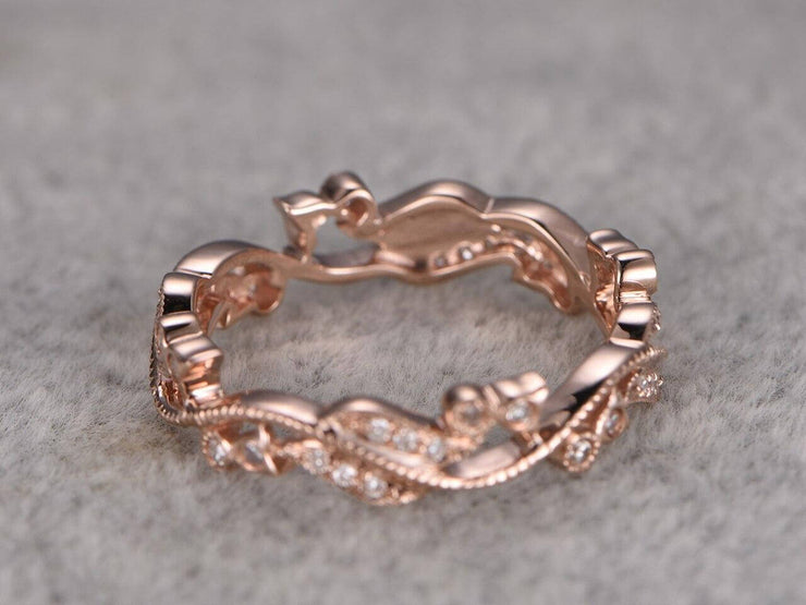 0.50 Carat Diamond Wedding Ring Solid 10k Rose Gold Full Eternity Milgrain Floral Anniversary ring
