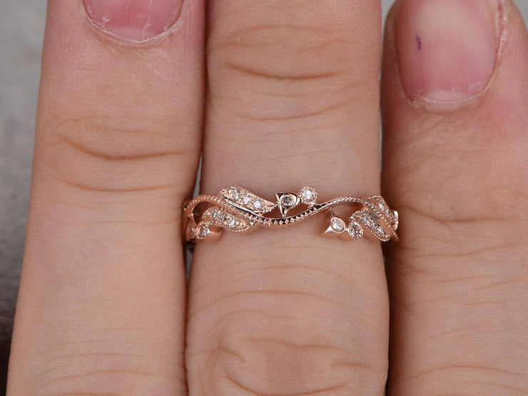 0.50 Carat Diamond Wedding Ring Solid 10k Rose Gold Full Eternity Milgrain Floral Anniversary ring