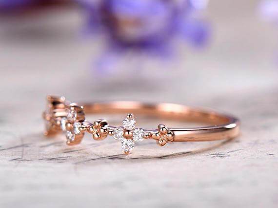 0.50 Carat Diamond Wedding Ring Half Eternity Milgrain Floral Anniversary ring Promise Ring