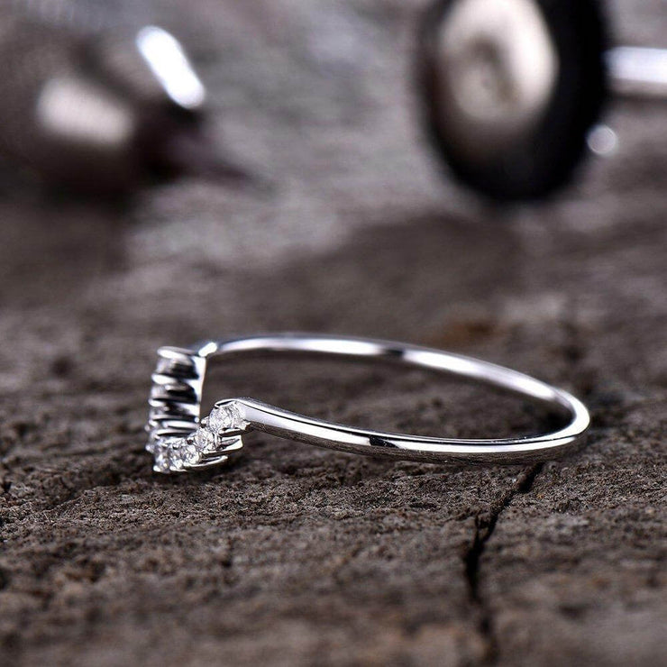 0.25 Carat Art Deco Crown Diamond Wedding Ring Wedding Band on Solid 10k White Gold