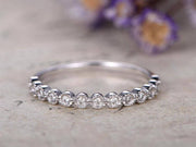 Diamond Wedding Bands women half Eternity solid 10k white gold Engagement Ring stacking matching band Handmade Fine Ring