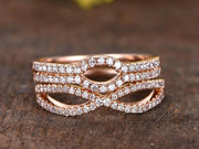 3 bridal ring set half eternity matching band split shank band curved U diamond wedding bands 