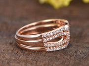 3 bridal ring set half eternity matching band split shank band curved U diamond wedding bands solid 10K rose gold