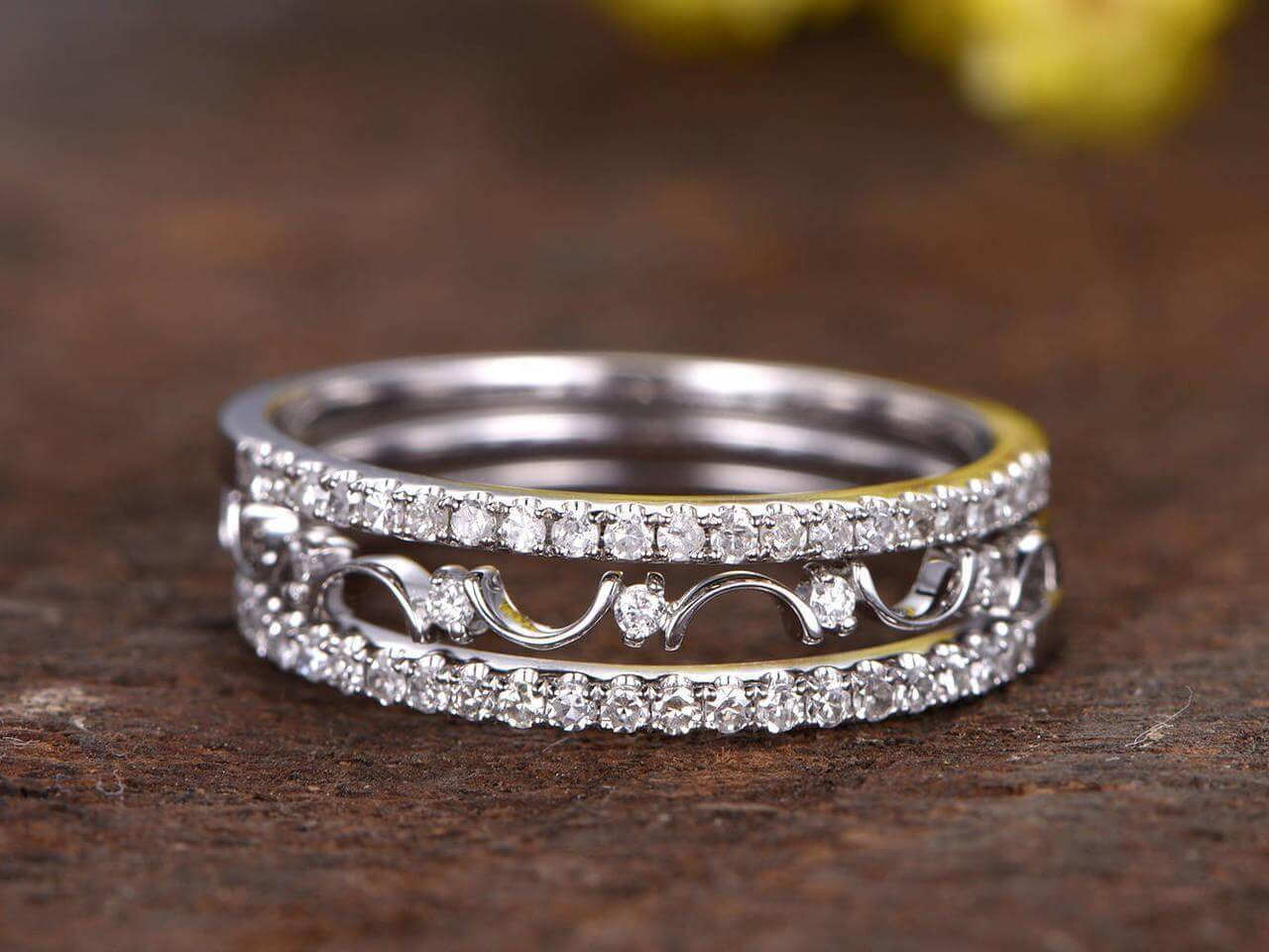 0.75 Carat 3 wedding Ring set Anniversary Band Stackable Ring set with 18k  Gold Plating