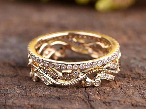 Antique Floral Diamond wedding band set 2 bridal rings diamond ring setfloral bridal set promise ring anniversary rings