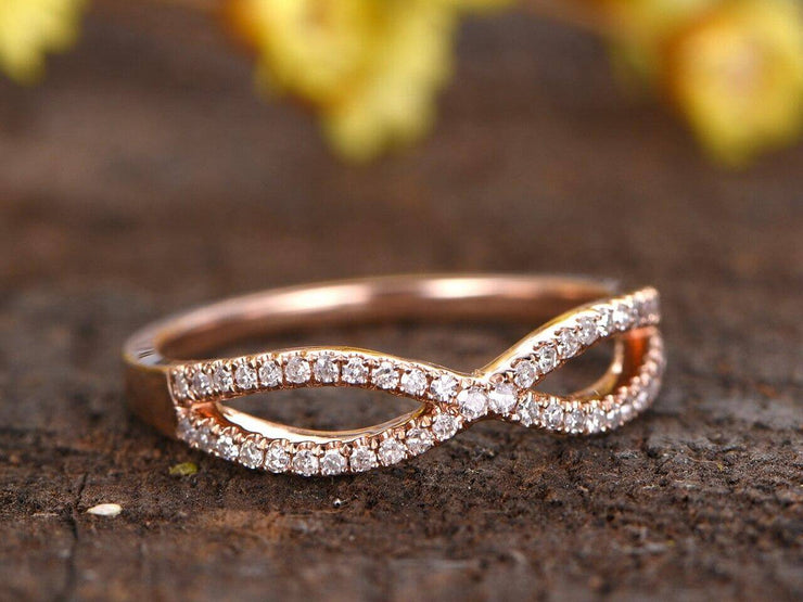 Diamond Wedding Band Curved Infinity Loop Solid 10k Rose Gold 0.50 Carat Real Natural Diamonds