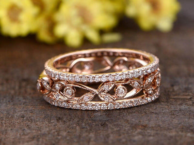1.50 Carat 3 wedding Ring set Wedding Band Stackable Ring set Vintage Flower