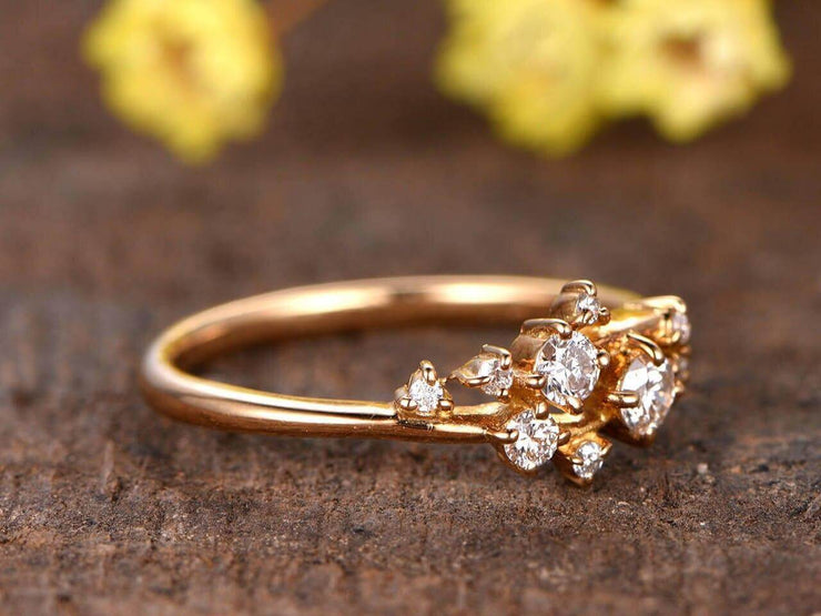0.40 Carat Diamond Wedding Band engagement ring Stackable ring Deco floral ring 