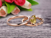 Bridal Set 1.25 Carat Princess Cut Champagne Diamond Moissanite Solitaire Engagement Ring With Matching Wedding Band On 10k Rose Gold Art Deco Shining Startling Ring