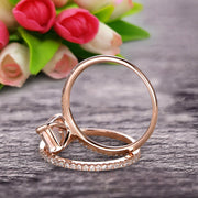 Bridal Ring 1.50 Carat Emerald Cut Morganite Wedding Set Engagement Ring On 10k Rose Gold Anniversary Gift Glaring Staggering Ring