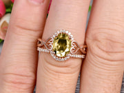 Art Deco 1.50 Carat Oval Cut Champagne Diamond Moissanite Engagement Ring Wedding Set On 10k Rose Gold Shining Startling Ring Anniversary Gift