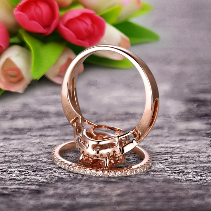Art Deco 1.50 Carat Oval Cut Morganite Engagement Ring Wedding Set On 10k Rose Gold Shining Startling Ring Anniversary Gift