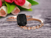 1.25 Carat Cushion Cut Black Diamond Moissanite Solitaire Engagement Ring With Matching Band On 10k Rose Gold Art Deco Shining Startling Ring Anniversary Gift