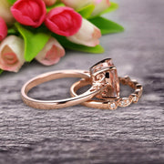 1.25 Carat Cushion Cut Morganite Solitaire Engagement Ring With Matching Band On 10k Rose Gold Art Deco Shining Startling Ring Anniversary Gift