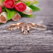 Trio Set Art Deco 1.50 Carat Cushion Cut Morganite Engagement Ring Wedding Set On 10k Rose Gold Shining Startling Ring Anniversary Gift