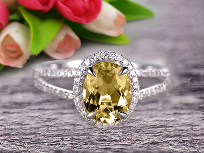 1.50 Cartat Oval Cut Champagne Diamond Moissanite Engagement Ring Wedding Ring On 10k White Gold Split Shank Stacking Band Shining Startling Ring Anniversary Gift