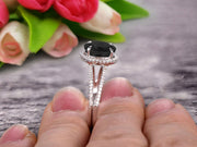 1.50 Cartat Oval Cut Black Diamond Moissanite Engagement Ring Wedding Ring On 10k White Gold Split Shank Stacking Band Shining Startling Ring Anniversary Gift