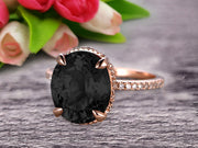 1.50 Carat Oval Cut Black Diamond Moissanite Engagement Ring Wedding Ring Anniversary Gift On 10k Rose Gold Filigree Retro Vintage Floral Set