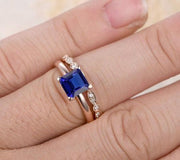 1.25 carat Sapphire and Moissanite Diamond Halo Bridal Set in 10k Rose Gold