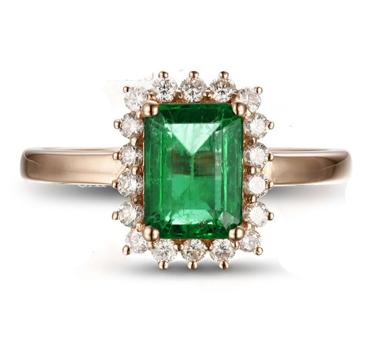 1.25 Carat Emerald and Moissanite Diamond Engagement Ring in Yellow Gold