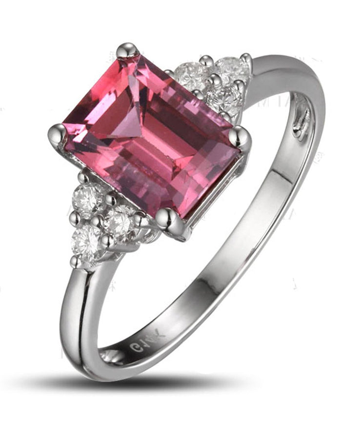 1.25 Carat emerald cut Ruby and Moissanite Diamond Engagement Ring for Women in White Gold