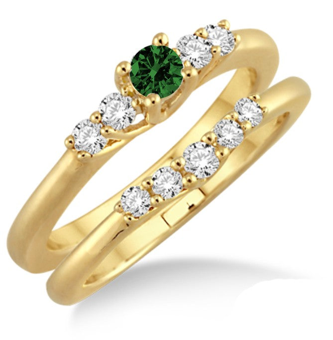1.25 Carat Emerald Affordable Bridal Set on 10k Yellow Gold