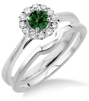 1.25 Carat Emerald Bridal set Halo on 10k White Gold