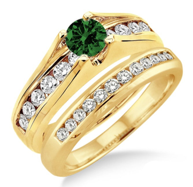 1.25 Carat Emerald Bridal Set on 10k Yellow Gold