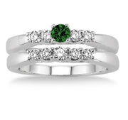 1.25 Carat Emerald Elegant 5 stone Bridal Set on 10k White Gold