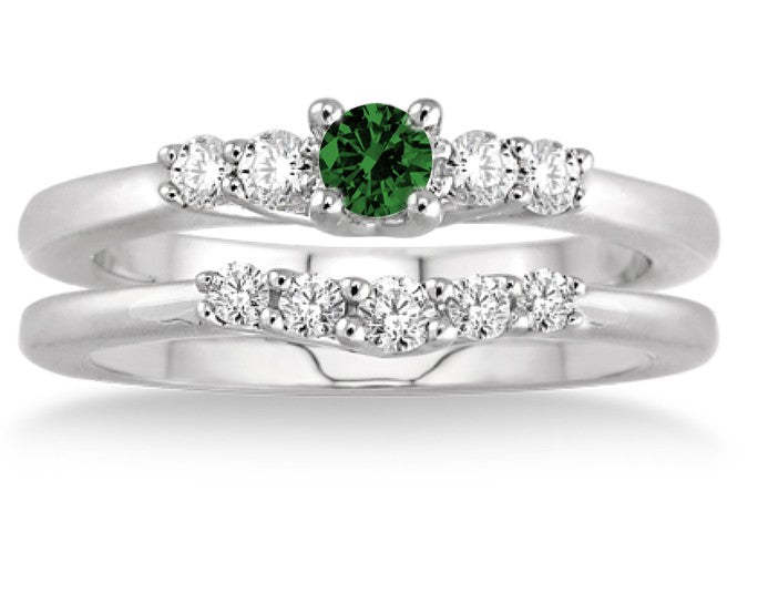 1.25 Carat Emerald Inexpensive Bridal Set on 10k White Gold