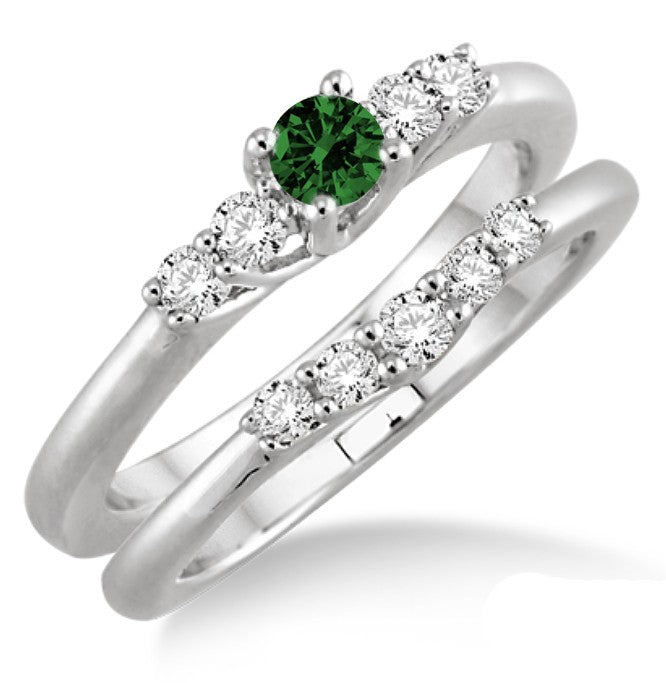1.25 Carat Emerald Inexpensive Bridal Set on 10k White Gold