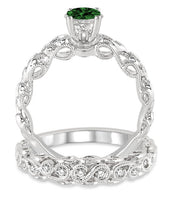 1.25 Carat Emerald Infinity Antique Bridal setround cut Moissanite Diamond on 10k White Gold