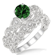 1.25 Carat Emerald Infinity Antique Bridal setround cut Moissanite Diamond on 10k White Gold